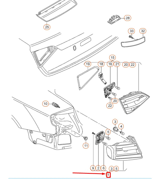 NEW AUDI A4 AVANT B8 REAR RIGHT OUTER LED TAILLIGHT 8K9945096E ORIGINAL