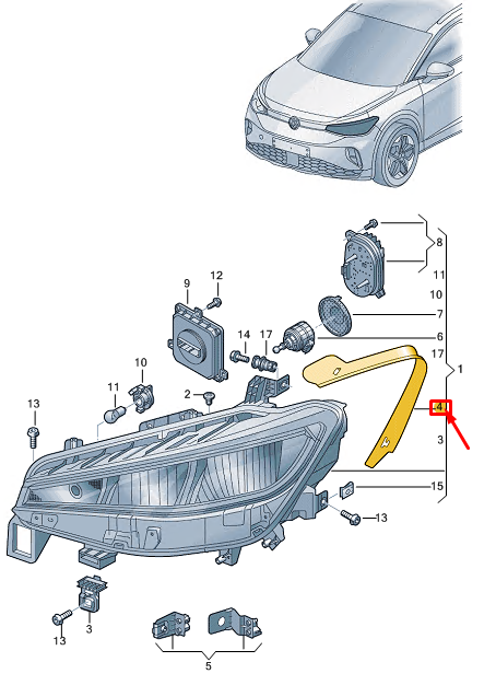 new vw id.4 e21 right side headlight gasket 11a941120 original