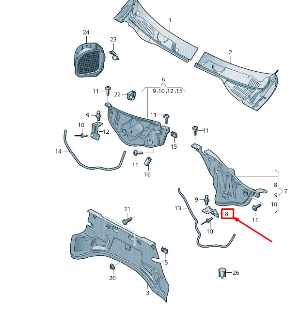 NEW VW TOUAREG 7P MK2 WATER BOX LEFT REAR COVER RETAINER 7P6806811A