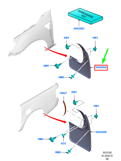 new ford ranger t6 mk1 front right mudguard 1938051 eb3b-16a262-cc original