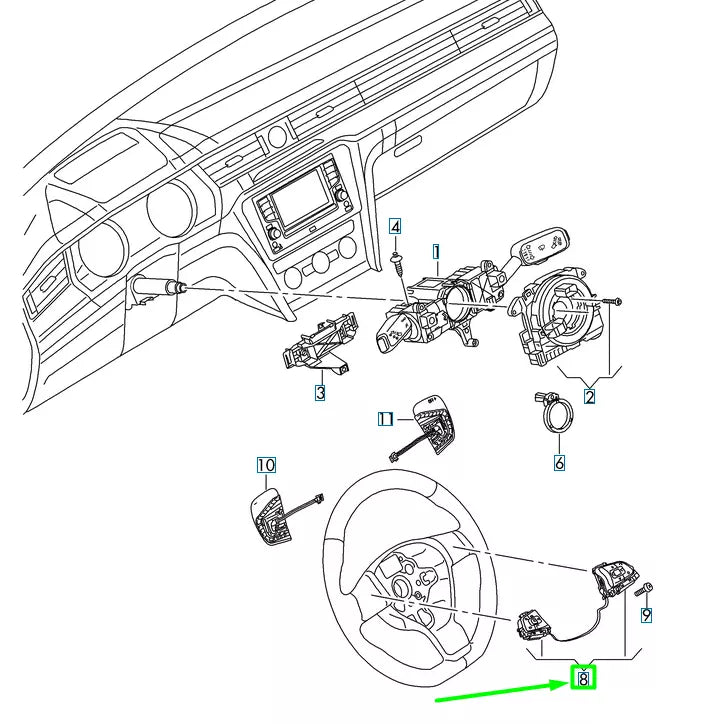 NEW VOLKSWAGEN PASSAT B8 3G STEERING WHEEL SWITCHES 5G0959442KICX ORIGINAL