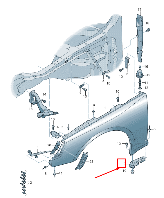 NEW AUDI A4 AVANT B9 FRONT LEFT FENDER MOUNT ADAPTER 8W0821215 ORIGINAL
