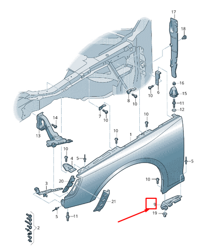 NEW AUDI A4 AVANT B9 FRONT LEFT FENDER MOUNT ADAPTER 8W0821215 ORIGINAL