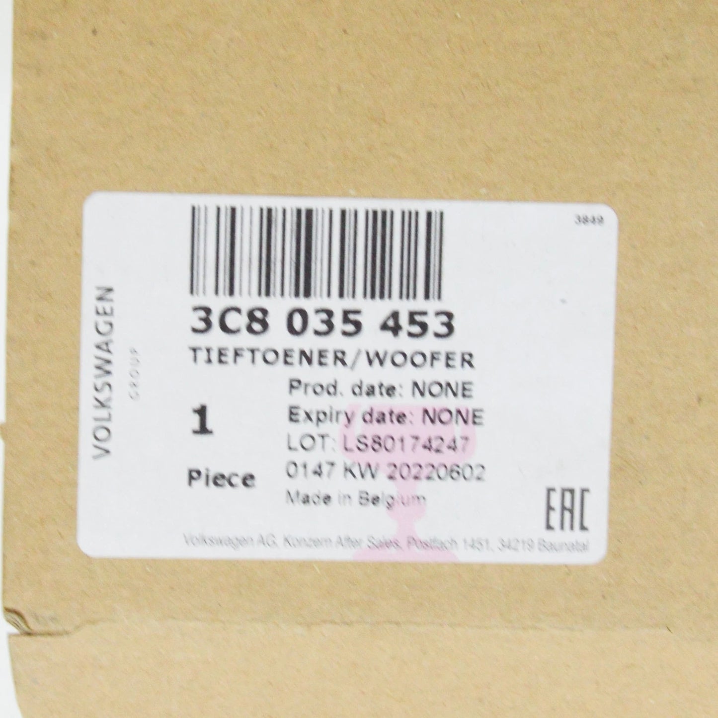 NEW VOLKSWAGEN CC REAR RIGHT DOOR BASS LOUDSPEAKER 3C8035453