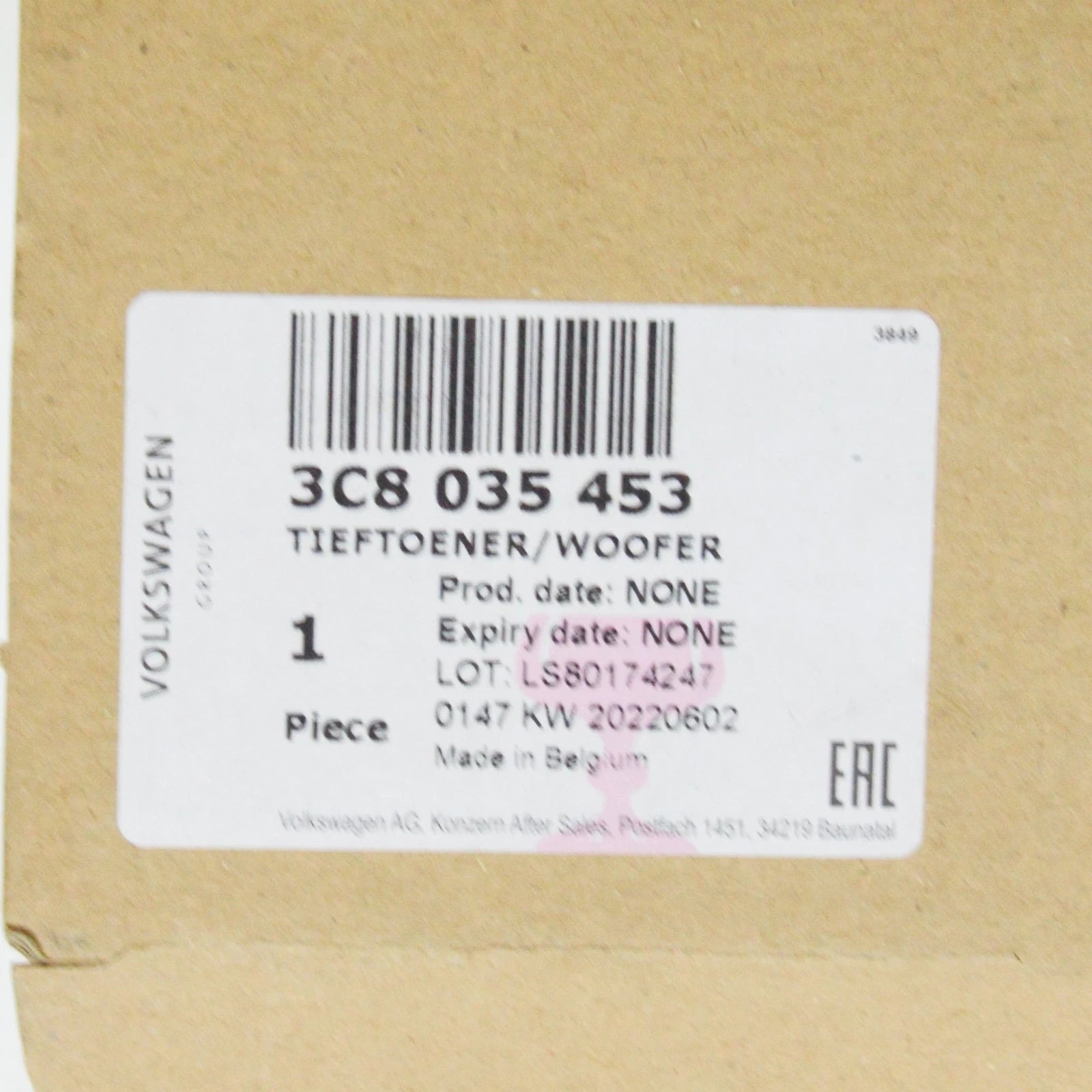 NEW VOLKSWAGEN CC REAR RIGHT DOOR BASS LOUDSPEAKER 3C8035453