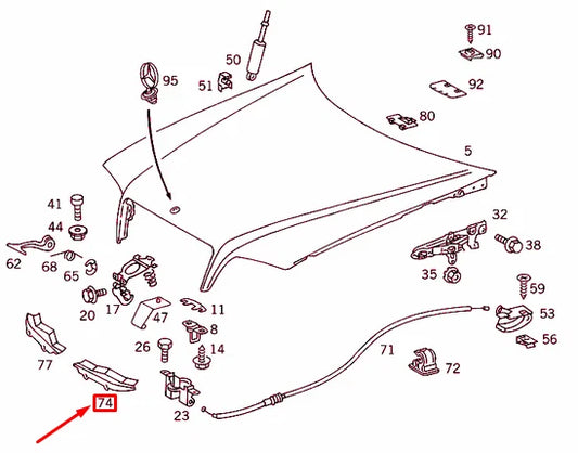 NEW MERCEDES-BENZ C W202 FRONT LEFT ENGINE HOOD BRACKET SEAL A2028870198
