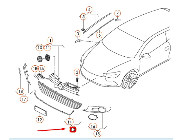 NEW VOLKSWAGEN GOLF MK6 FRONT BUMPER CENTER VENT GRILLE 1K9853677A9B9 ORIGINAL