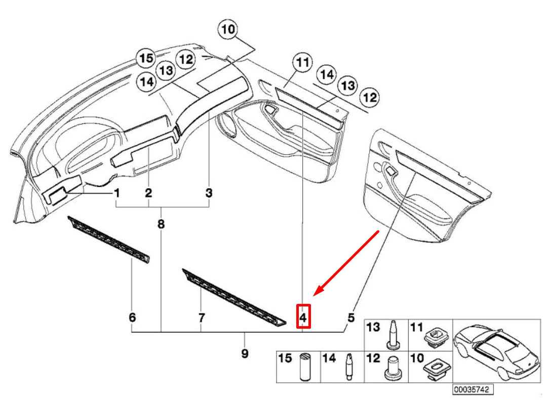 NEW BMW 3 E46 FRONT RIGHT DOOR TRIM 51418213994 8213994 ORIGINAL