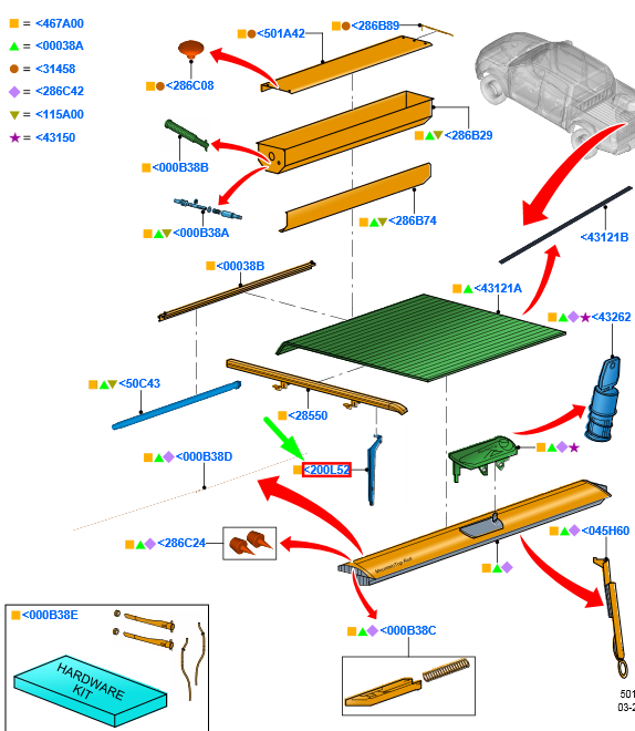 new ford ranger t6 mk1 tonneau bow right bracket jb3j-501a32-aa 2531912 original