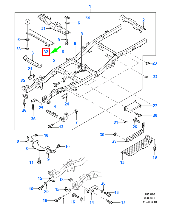 new ford ranger mk2 rear floor cross member 4999728 6m34-107k01-aa original