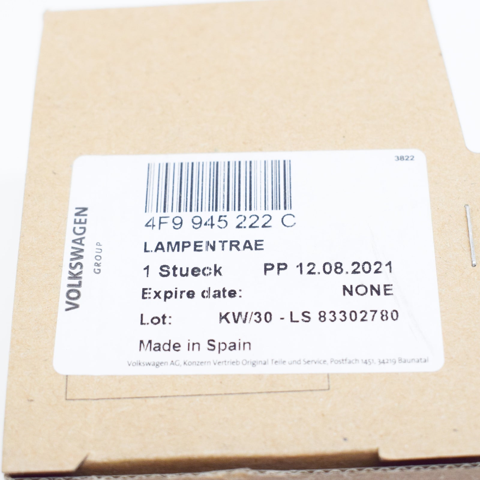 NEW AUDI A6 C6 RIGHT REAR CARRIER TAILIGHT BULB 4F9945222C ORIGINAL