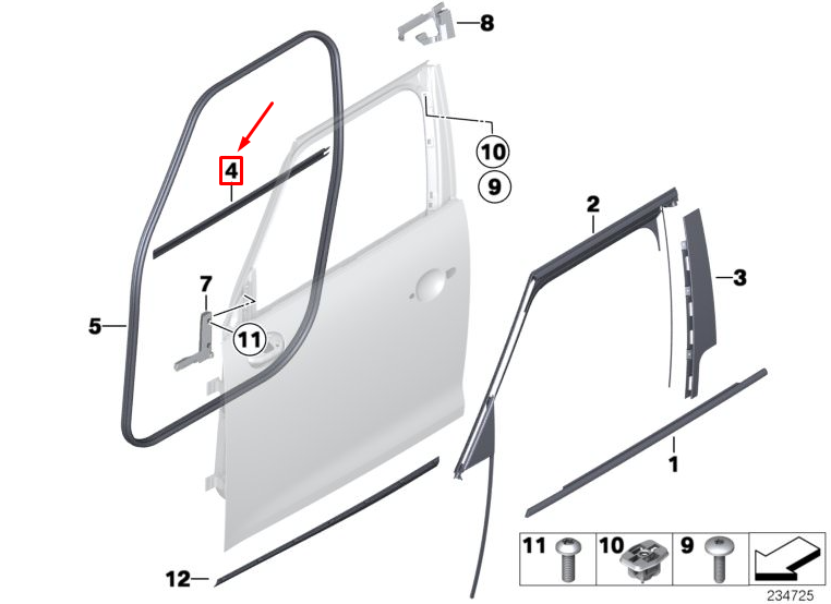 new mini countryman r60 front rh inner window channel cover 51339800546 original