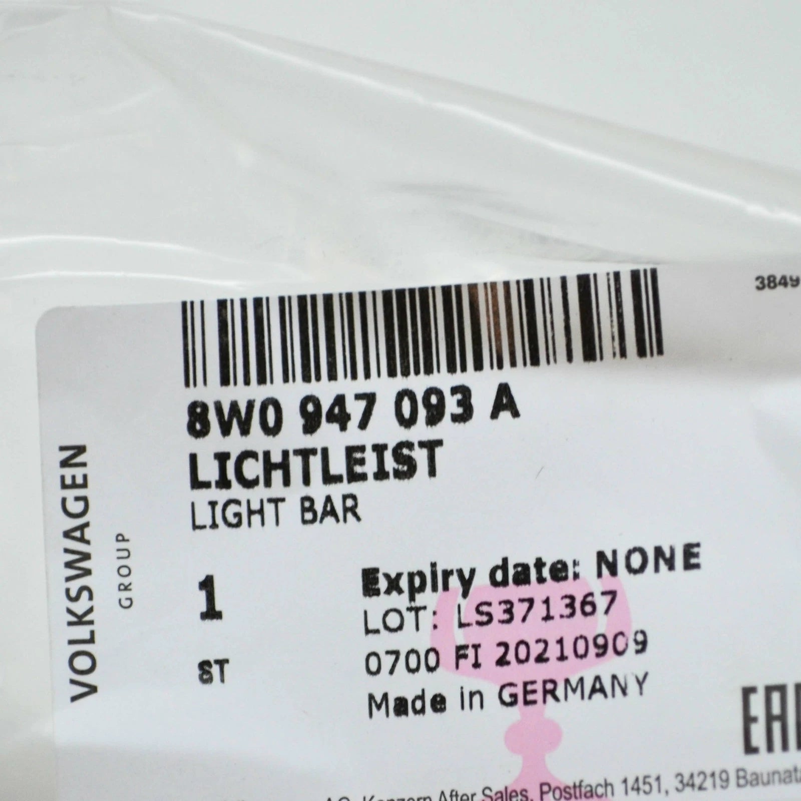 NEW AUDI A4 B9 FRONT LEFT CENTER CONSOLE INTERIOR LIGHT FIBRE 8W0947093A