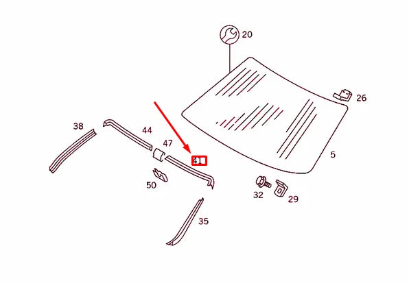 NEW MB S W126 WINDSHIELD TOP LEFT GARNISH MOULDING A1266703722 ORIGINAL