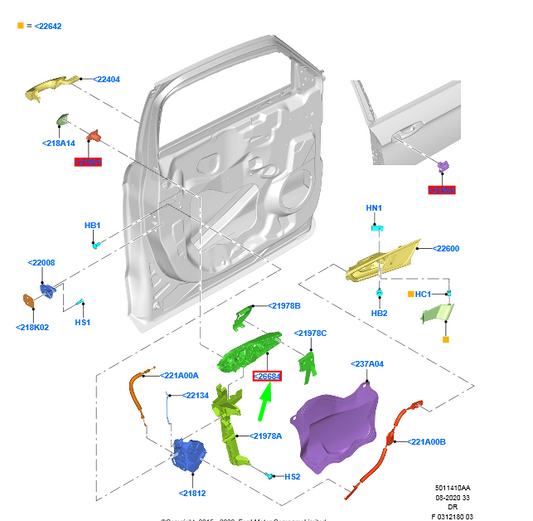 new ford galaxy mk3 front right door handle reinforcement lhd 2280925 original