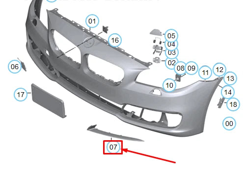 NEW BMW 5 F10 FRONT BUMPER RIGHT PROTECTIVE RUBBER STRIP 51117331764 ORIGINAL