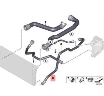 new bmw 5 f10 left cooling radiator water hose 17127809820 original