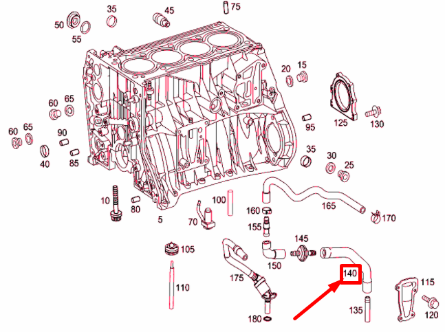 NEW MB C W204 CYLINDER CRANKCASE BREATHING BLEED HOSE A2710181482 ORIGINAL