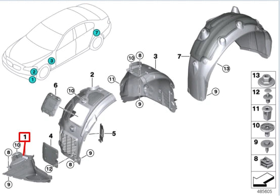 NEW BMW M8 CABRIO F91 FRONT LEFT FENDER LINER EXTENSION 51718079991 ORIGINAL