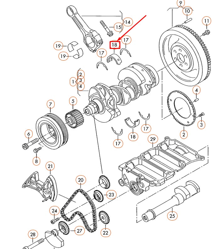 NEW AUDI A2 8Z CRANKSHAFT BEARINGS 2 PIECES 026198491 ORIGINAL