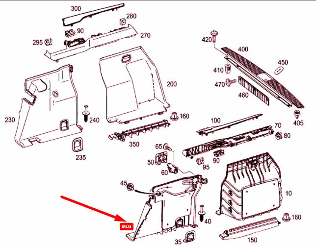 NEW MB E S212 LEFT FRONT CARGO LINING WHEEL INSTALLATION A21269025539J28