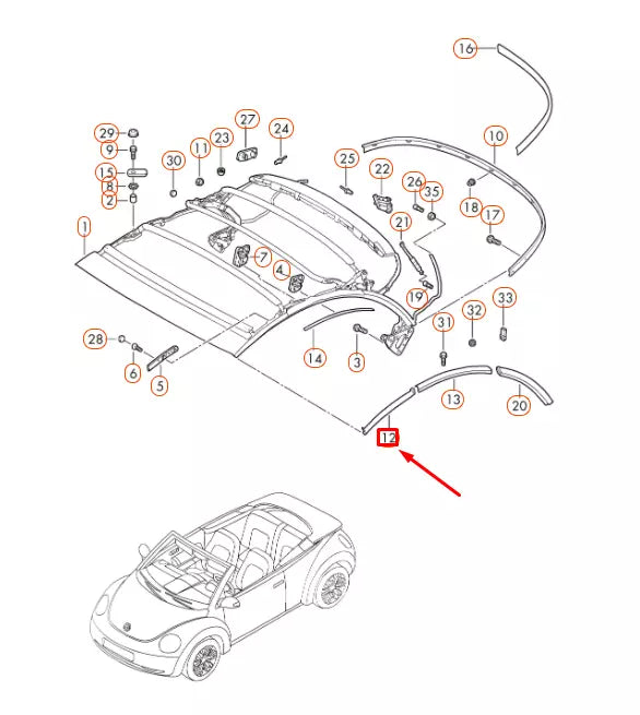 NEW VW BEETLE CONVERTIBLE 1Y TOP FRAME FRONT LEFT SEAL 1Y0871357A ORIGINAL
