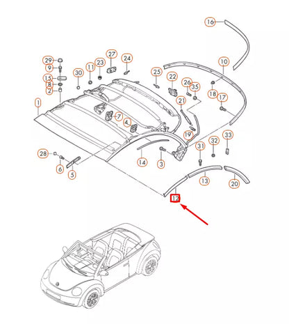 NEW VW BEETLE CONVERTIBLE 1Y TOP FRAME FRONT LEFT SEAL 1Y0871357A ORIGINAL