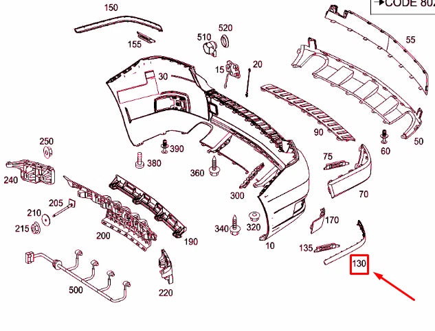 NEW MERCEDES-BENZ GLK X204 REAR LEFT BUMPER MOLDING A2048851921