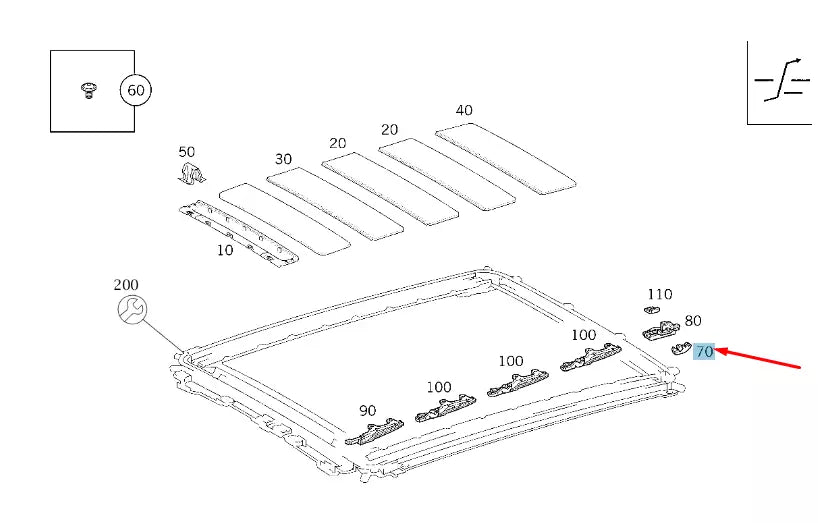 NEW MERCEDES-BENZ A W168 LAMELLA SLIDING ROOF LEFT LEVER A1687800138 ORIGINAL