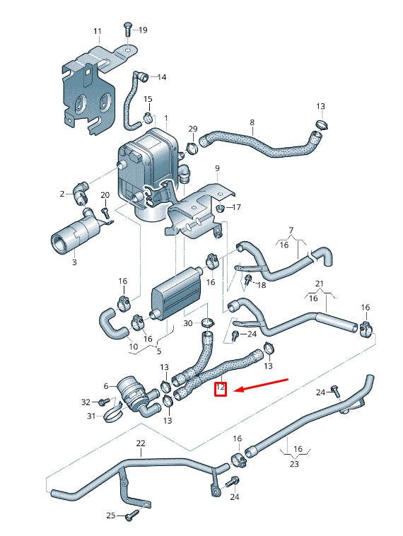 new vw cc 35 auxiliary heater coolant hose 3c0819350c original