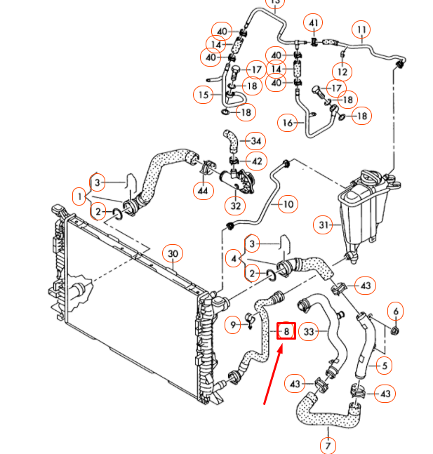 NEW AUDI A4 B8 ENGINE COOLANT HOSE 8K0121109AA ORIGINAL
