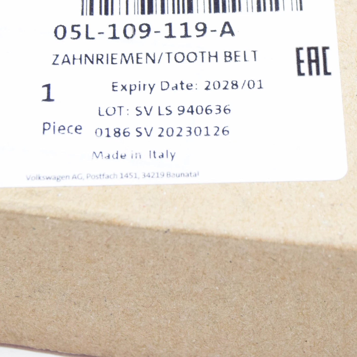 NEW VOLKSWAGEN ARTEON 3H7 ENGINE TOOTHED BELT 05L109119A ORIGINAL