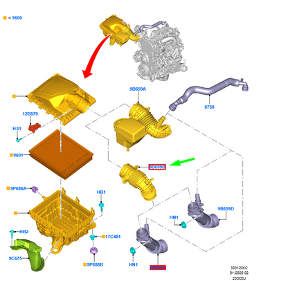 new ford ranger t6 mk1 air cleaner air hose jb3g-9f805-ba 2220434 original