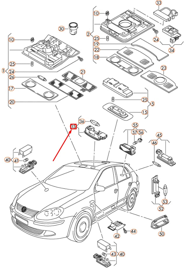 NEW VOLKSWAGEN GOLF 5K MK6 FRONT SUN VISOR INTERIOR LIGHT 1K094710971N ORIGINAL