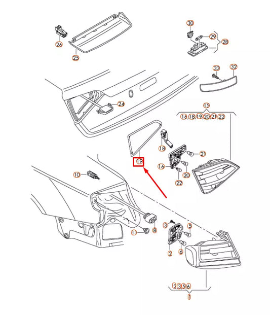 NEW AUDI A4 B8 REAR LEFT INNER TAIL LIGHT SEAL 8K5945191A ORIGINAL