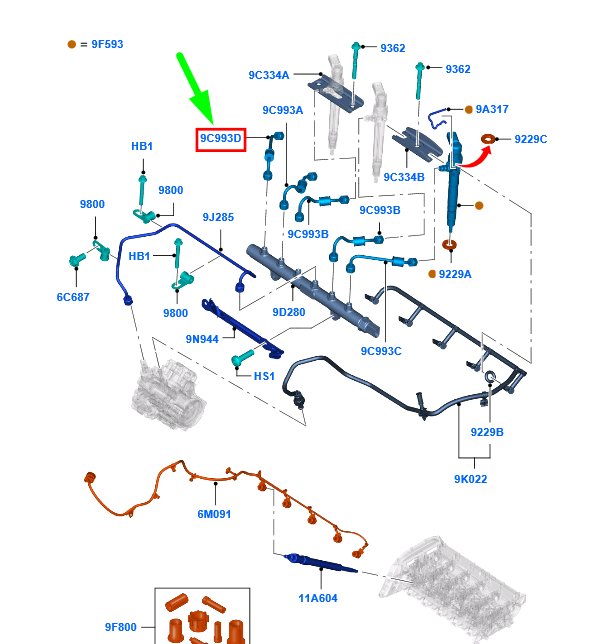 new ford ranger t6 mk3 fuel supply tube assy bk3q-9c993-ad 2103742 original