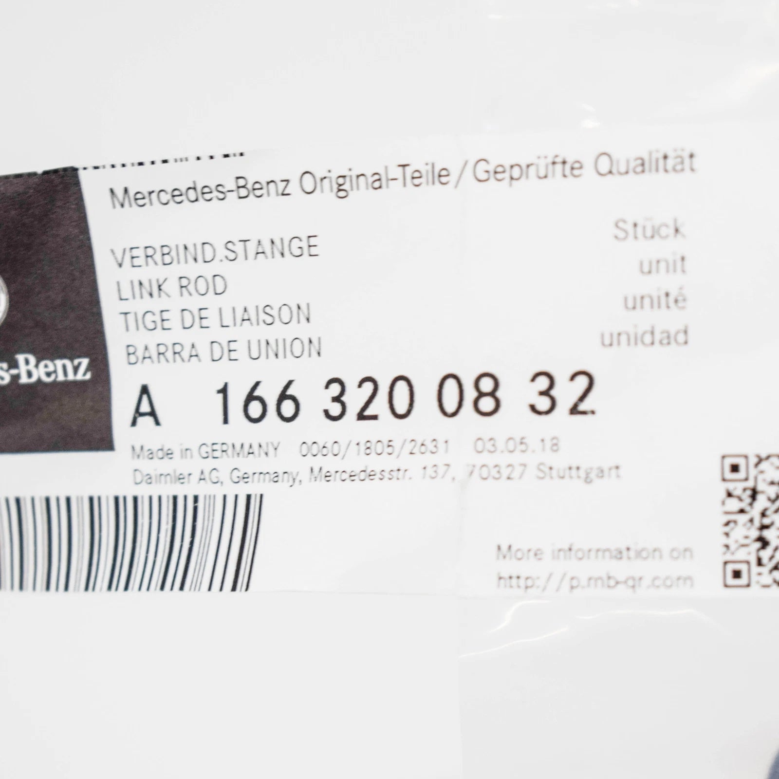 NEW MB GLC-CLASS X166 FRONT RIGHT HEIGHT SENSOR LINK A1663200832 2016 ORIGINAL