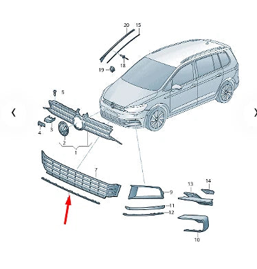 NEW VOLKSWAGEN TOURAN 5T FRONT BUMPER CENTER LOWER MOLDING 5TA853101E2ZZ