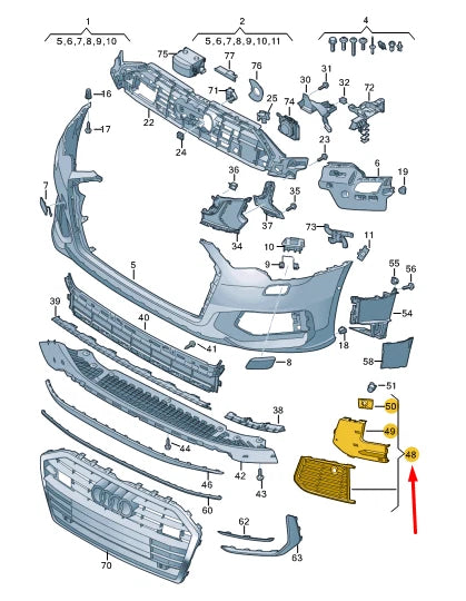 NEW AUDI A6 C8 FRONT LEFT BUMPER GRILLE 4K0807647B9B9