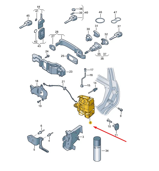NEW VW TRANSPORTER T5 FRONT RIGHT DOOR LOCK LHD 7E1837016 ORIGINAL