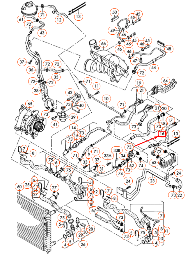 NEW AUDI TT 8J ENGINE WATER COOLANT HOSE 3C0122073EG ORIGINAL