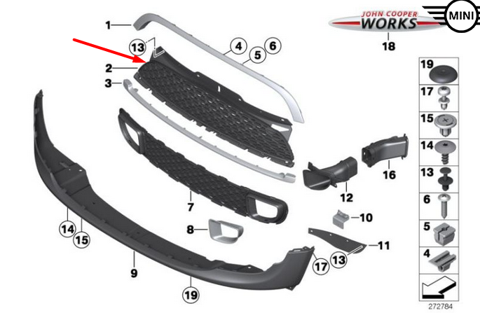 new mini r55 r56 r57 r58 r59 front vent grille 7255125 51117255125 original