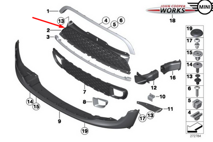 new mini r55 r56 r57 r58 r59 front vent grille 7255125 51117255125 original
