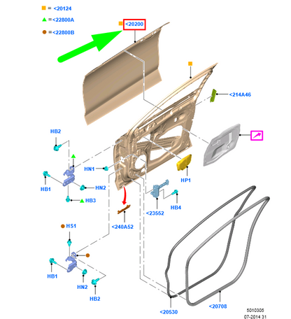 new ford mondeo mk5 front left door outer panel 2381865 ds73-f20205-cb original