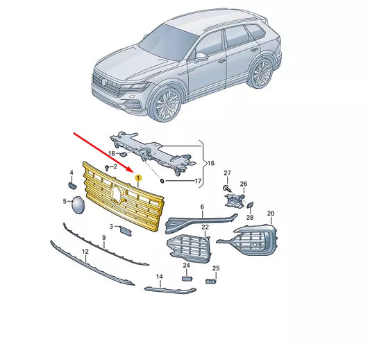 NEW VOLKSWAGEN TOUAREG CR FRONT RADIATOR GRILLE 760853651JBUS ORIGINAL