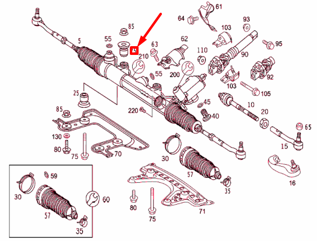 NEW MERCEDES-BENZ S W220 RACK AND PINION STEERING BUSHING A2204630066 ORIGINAL