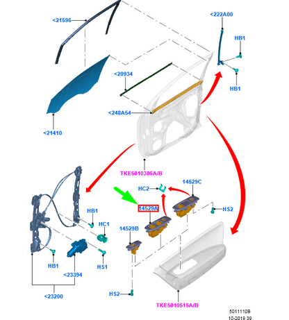 new ford ranger t6 mk1 front right door window switch rhd 2029514 original