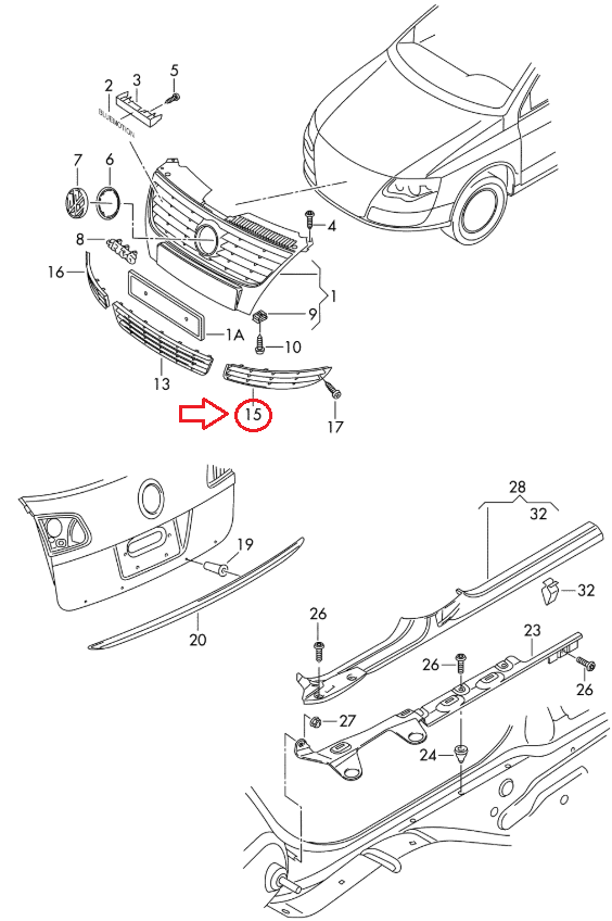 NEW VOLKSWAGEN PASSAT B6 LEFT FRONT BUMPER GRILLE 3C0853665D9B9 ORIGINAL