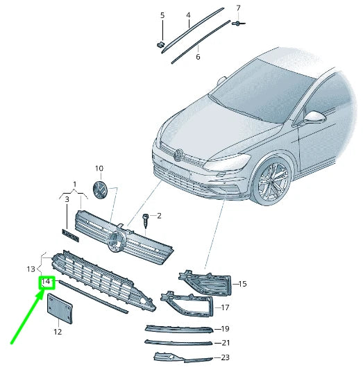 NEW VW GOLF 5G MK7 FRONT BUMPER GRILLE LOWER MOLDING 5G0853101B2ZZ ORIGINAL