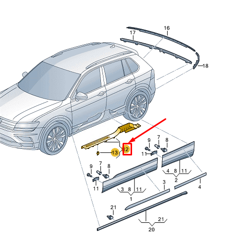 new vw tiguan ad left sill trim strip 5na853369aares original